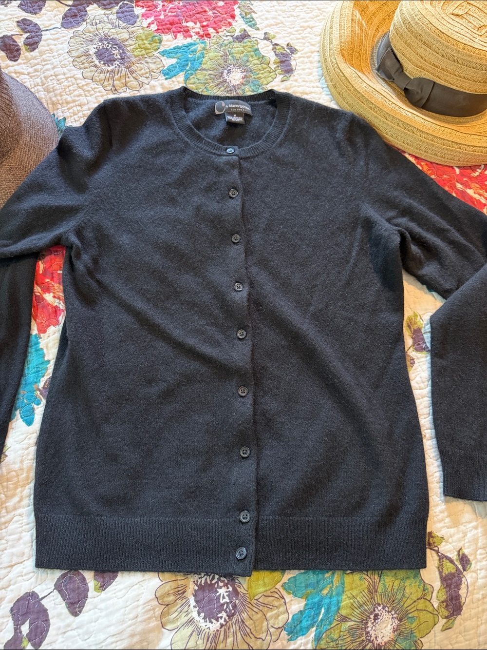 Bloomingdale's Black Button-Front Crew Cardigan